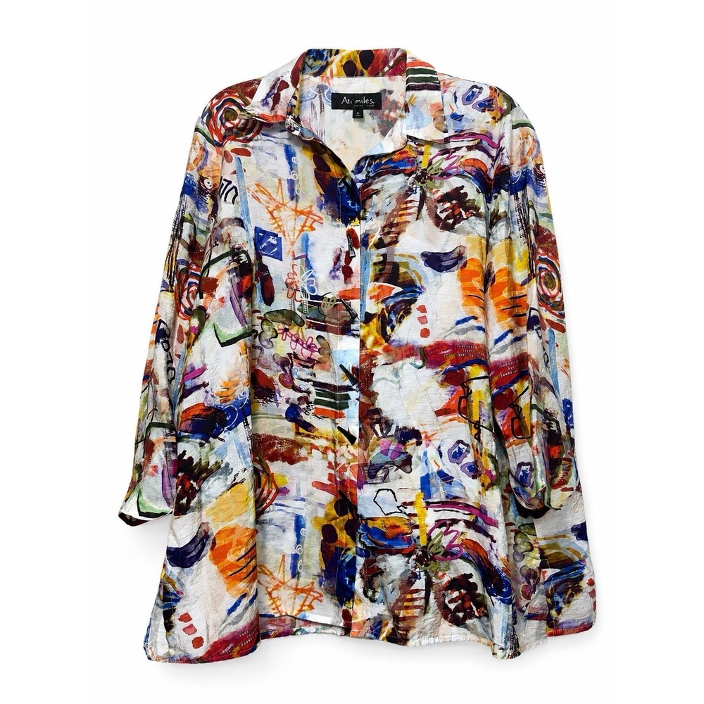 Ali Miles Blouse L Colorful Boho Abstract Chic Luxury Designer Art Earthy